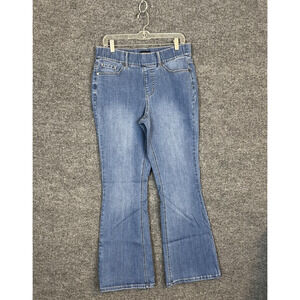 Susan Graver Womens Flare Jeans Size 10 Blue Medium Wash Pull On Denim Stretch